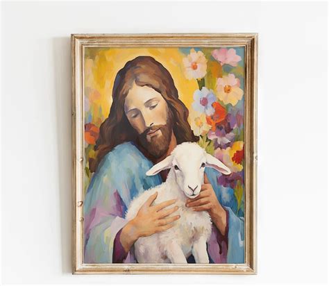 Jesus Holding Lamb Painting Bright Colors Christian Art Print, LDS ...