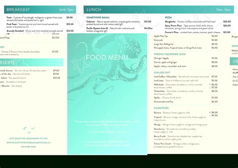 Menu at Rickett's Point Beachside Cafe, Beaumaris