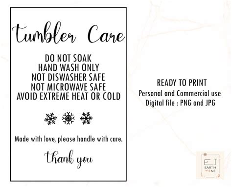 Tumbler Care Card Printable Tumbler Instructions Card | Etsy