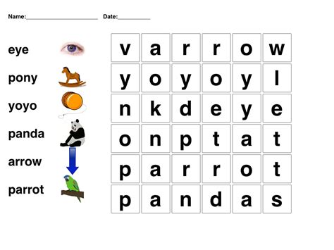 Word Search Puzzles For Kindergarten