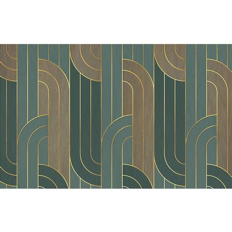 Metallic Geometric Wallpaper Green & Gold 33' x 19.7" Satin Wallpaper Roll