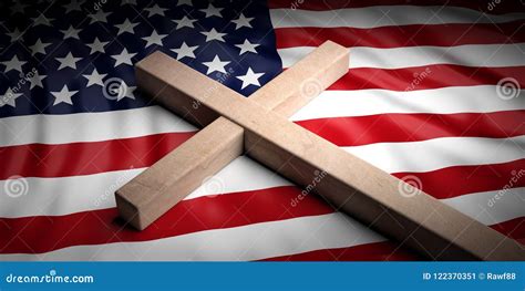 Christian Cross On American Flag Background. 3d Illustration ...