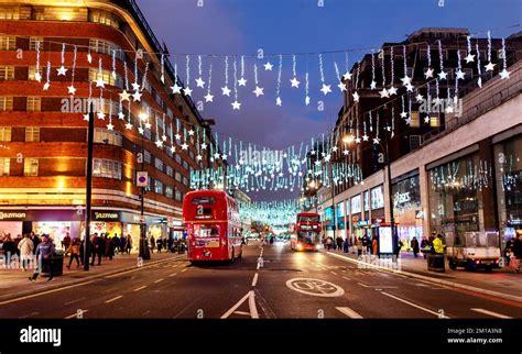 Christmas Lights in Oxford Street At Christmas London UK Stock Photo ...