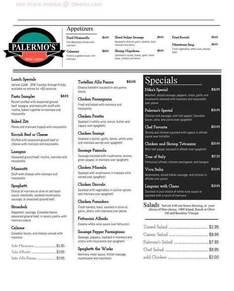 Menu at palermos italian resturant pub & bar, Laramie