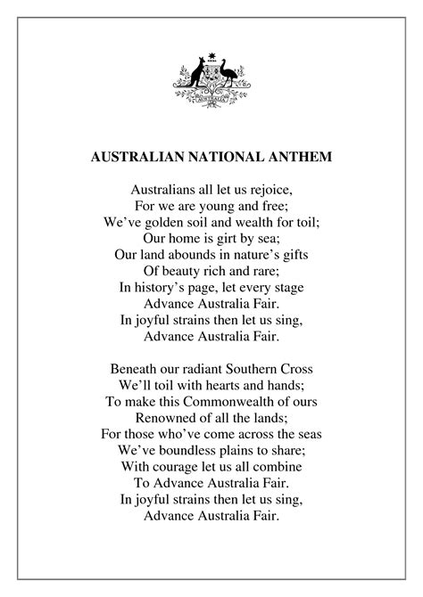 Australian National Anthem | Australian national anthem, National anthem words, Australia ...