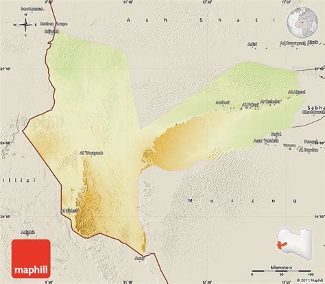 Physical Map of Awbari (Ubari), shaded relief outside