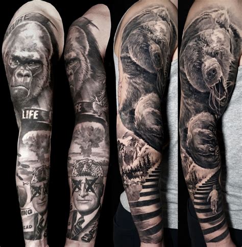 Animal full sleeve tattoos in black and grey realism, London, UK #animalsleevetattoos | #bestb ...