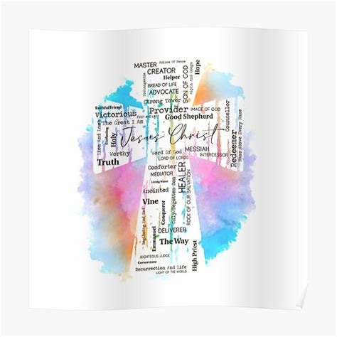 "Names of Jesus Word Art Cross Rainbow" Poster for Sale by ...