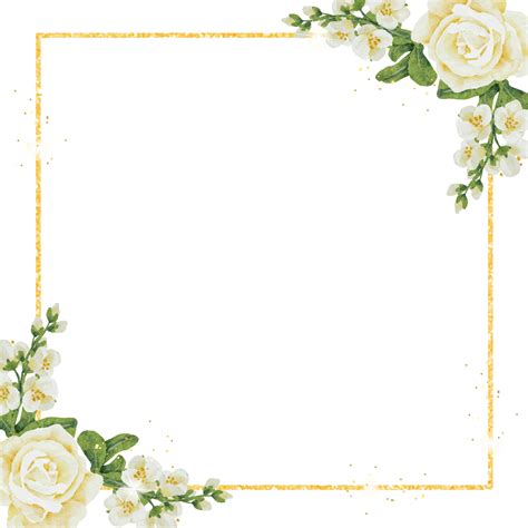 watercolor white roses bouquet with golden luxury square frame 11228780 PNG