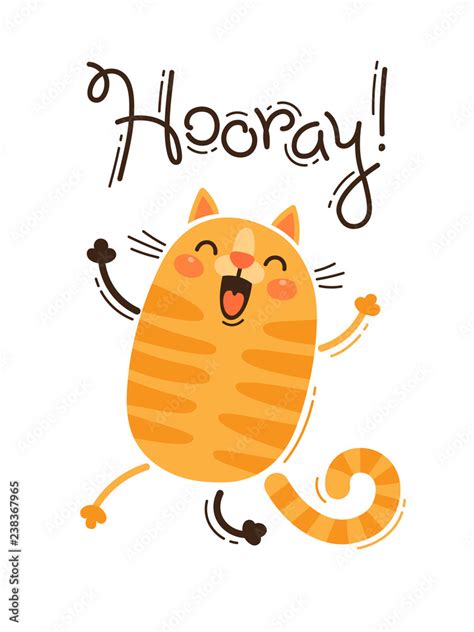 Funny cat yells Hooray. Vector illustration in cartoon style Stock ...