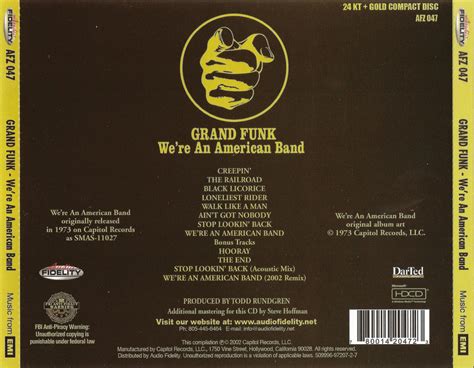 Grand Funk - We're An American Band (24K Gold HDCD, AFZ 047) Plus Bonus ...