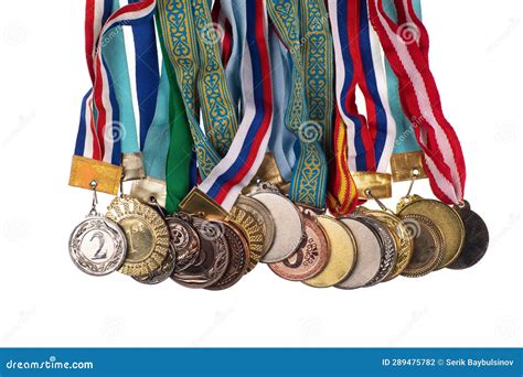 Sports Medals Collection Isolated on White Stock Photo - Image of pride, silver: 289475782