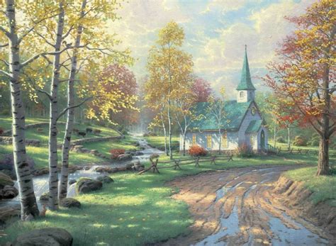 HD Original prints oil paintings on canvas Thomas Kinkade In the woods ...