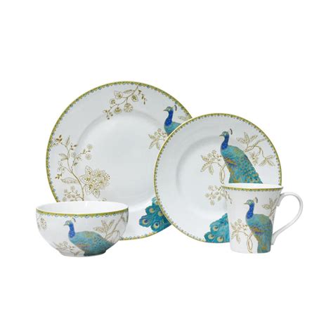 222 Fifth Peacock Garden Dinnerware Set (16-Piece)-1027WH803I1G97 - The Home Depot