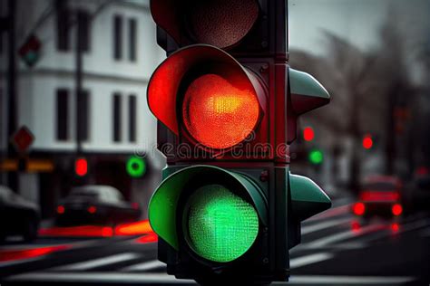 Traffic Light Turning from Green To Red in a Busy Intersection Stock ...