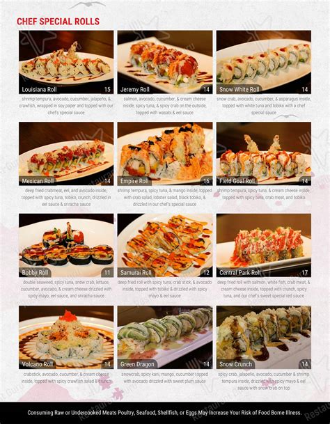 Menu at Kobe Japanese Steakhouse & Sushi Bar, Rochester