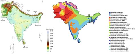 Elevation of South Asia (Left), Climate regions in South Asia according ...