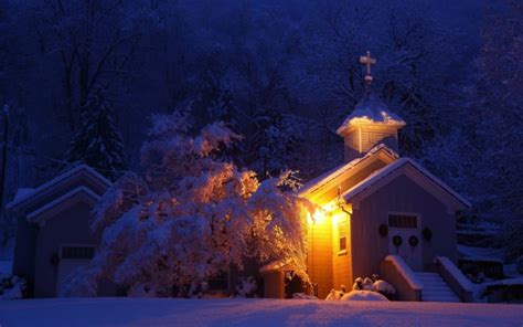 winter, Night, Church, Landscape Wallpapers HD / Desktop and Mobile ...