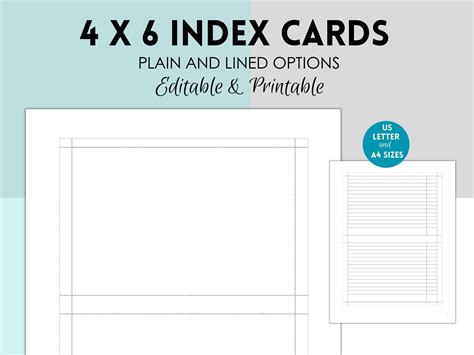 Printable 4x6 Index Card, Printable Note Cards, Printable Index Cards, Blank Index Cards, Index ...