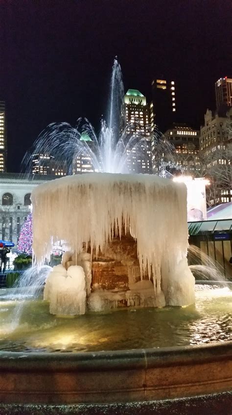 Frozen Bryant Park Fountain - A Symbol of Winter in NYC