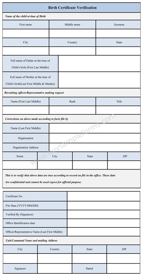 Birth Certificate Verification Form