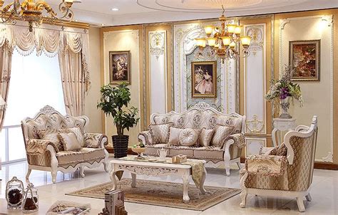 European style Leather Sofa Luxury Fabric French Neoclassical Villa Living Room-in Living Room ...