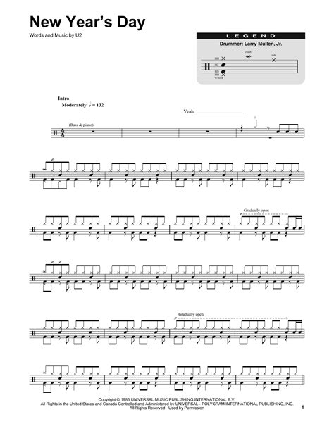 New Year's Day by U2 Sheet Music for Drums Transcription at Sheet Music ...