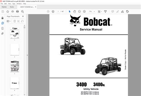 Bobcat 3400 3400XL Utility Vehicle Service Manual - PDF DOWNLOAD ...