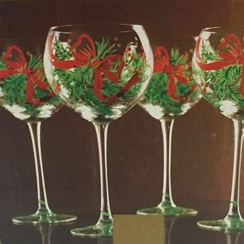 Lenox Christmas Wine Glasses Hand Painted Gems 4 | Christmas wine glasses hand painted ...