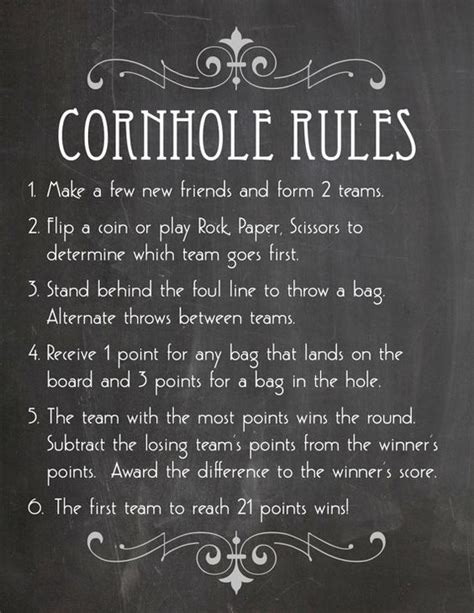 Printable Cornhole Rules and 2 Signs in Faux Chalkboard for Wedding Reception, Shower or Party ...