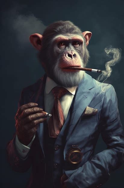 Premium Photo | A monkey smoking a cigarette in a suit and tie