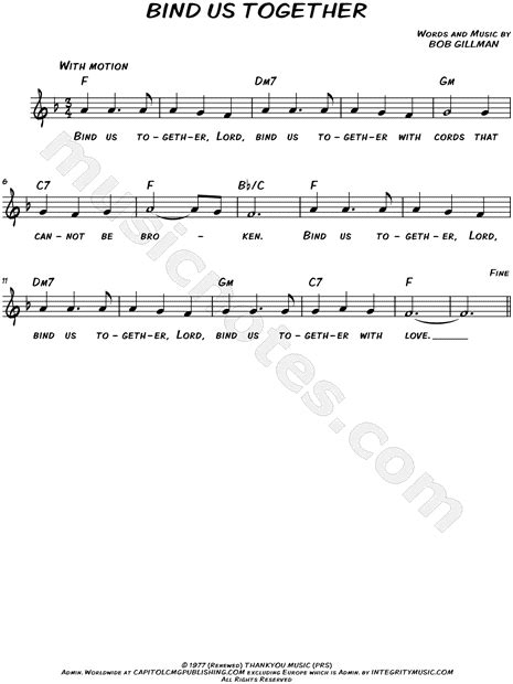 Bob Gillman "Bind Us Together" Sheet Music (Leadsheet) in F Major - Download & Print - SKU ...