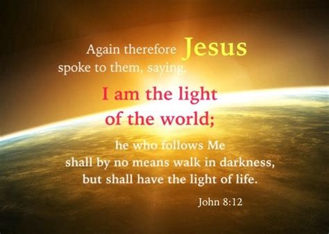 John 8:12 I am the light of the world; he who follows Me shall by no means walk in darkness, but ...