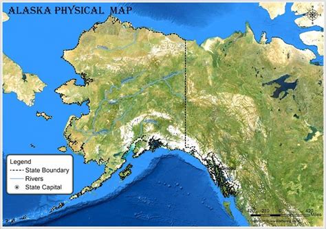 Alaska Physical Map - A physical map of the Alaska shows the geographical features such as water ...