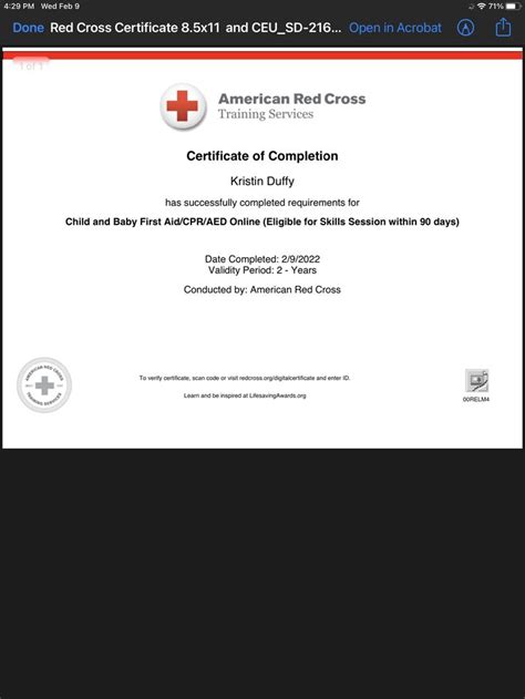 Pin by kristin duffy on Red Cross certificate | First aid cpr, American red cross, Certificate ...