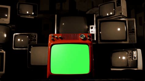 Old Red Tv Green Screen with Many Tvs. Sepia Tone Fading to Black ...