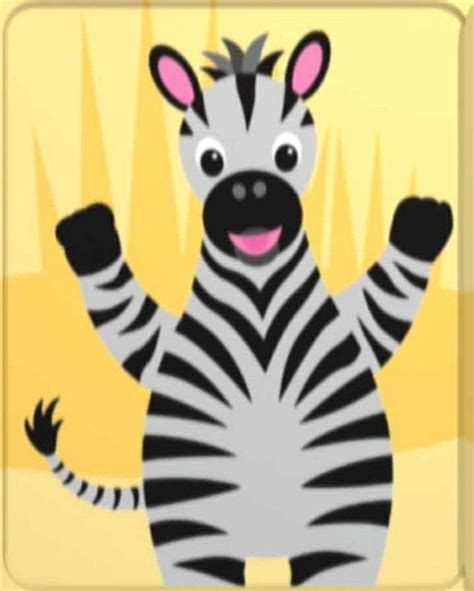 a cartoon zebra standing up with its arms in the air and eyes wide open, smiling