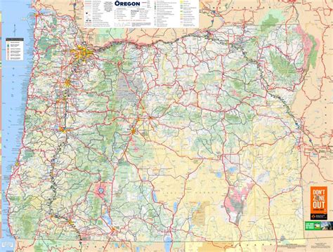 Large Detailed Tourist Map of Oregon With Cities and Towns