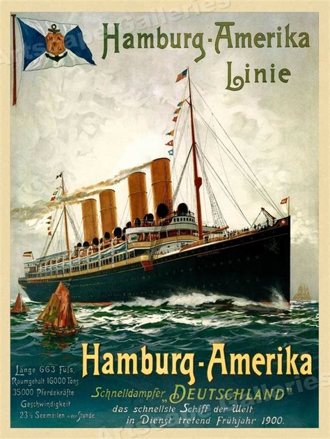 Hamburg-Amerika Linie 1900 Vintage Style Steamer Travel Poster - 24x32 | eBay | Maritime poster ...