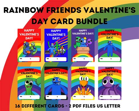 BUNDLE 16 Printable Rainbow Friends Valentines Day Cards, Valentines ...