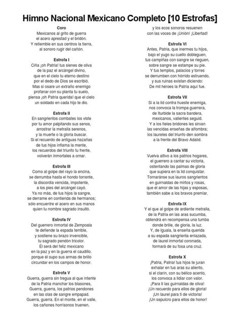 Letra Del Himno Nacional Completo | Download Free PDF | Entretenimient ...