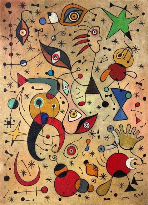 an abstract painting with many different shapes and colors on the surface, including stars and ...