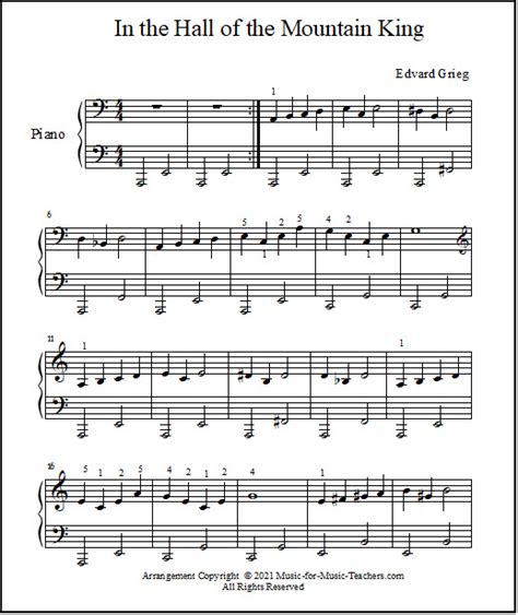 In the Hall of the Mountain King Sheet Music for Intermediate Piano