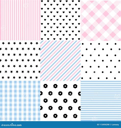 Cute Set of Baby Seamless Patterns with Fabric Textures Stock Vector ...