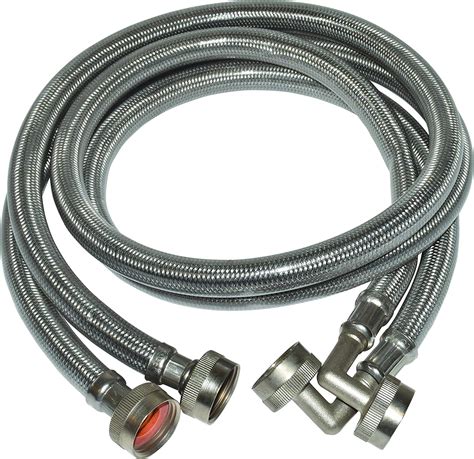 Eastman 48376 Stainless Steel Washing Machine Hose with 90-Degree Elbow, 4 Ft, Silver, 1-Pair ...