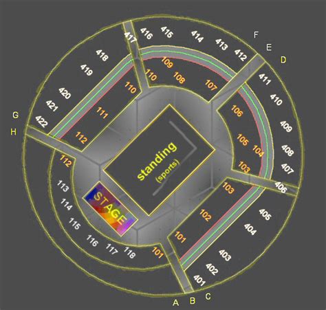 The O2 Arena London seating plan - Entrance map showing gates A B C D E F G H