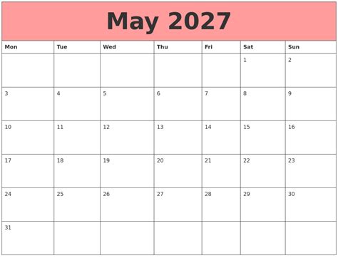 May 2027 Calendars That Work