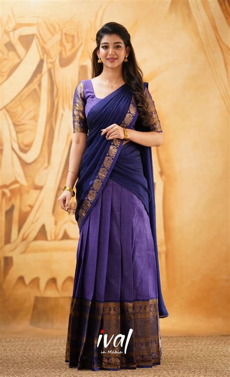 Purple and Dark Blue Cotton Half Saree (Langa Voni) - Keep Me Stylish