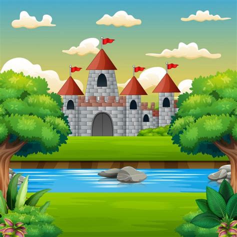 Premium Vector | Nature scene in front of the castle background | Castle background, Lotus ...