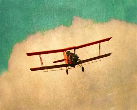 Vintage Airplane Art Print Nursery Biplane Aqua Red Boy Room